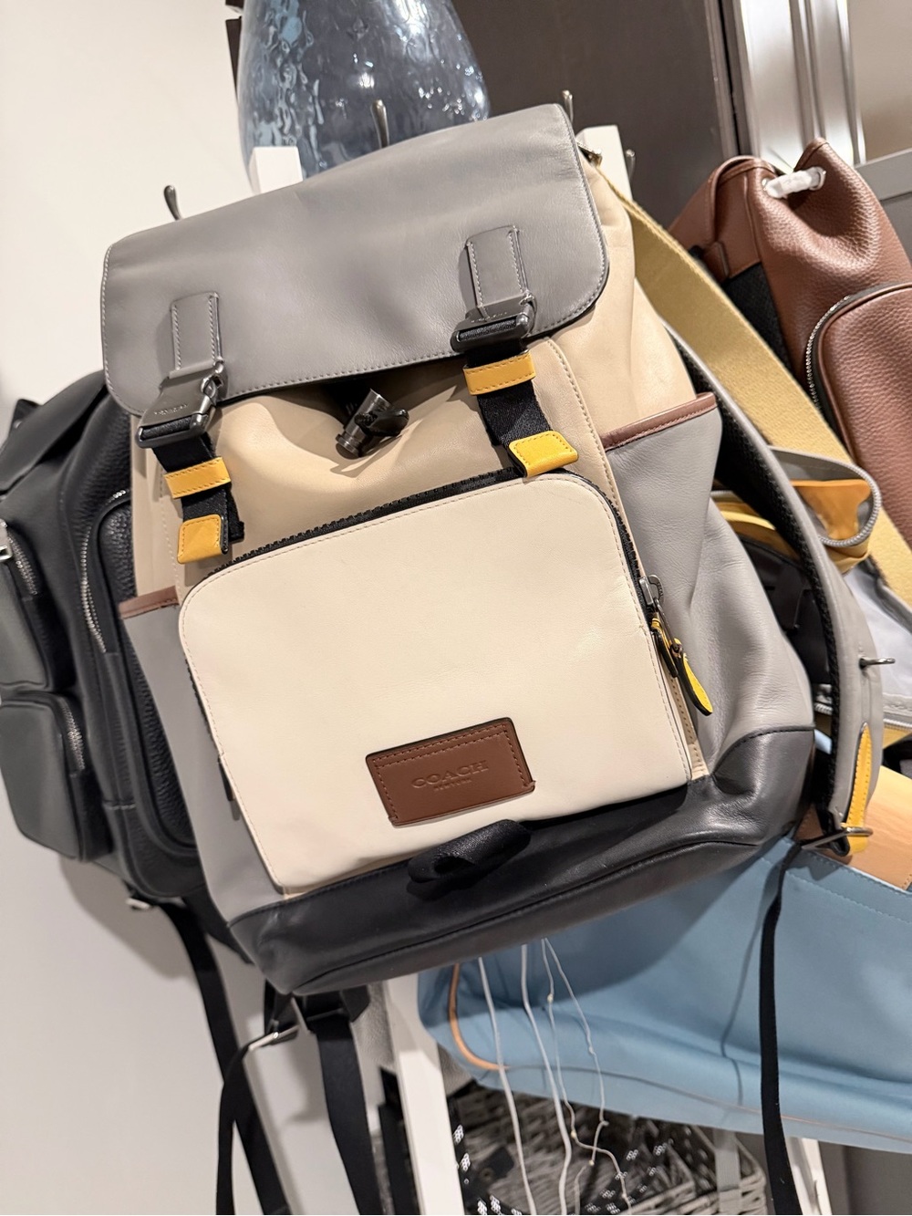 Coach Men’s Colorblock Leather & Canvas Backpack in Beige/Gray/Black